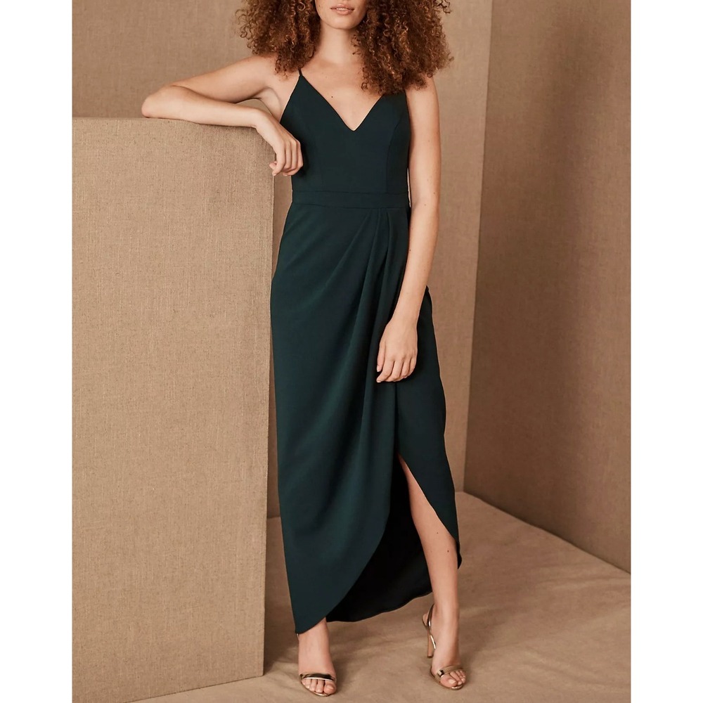 BHLDN x ANTHROPOLOGIE Caron Faux Wrap Tulip Maxi Dress in Emerald